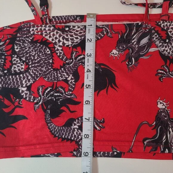 Red Dragon Print Crop Top with Non-Adjustable Straps – Size M - Picture 6 of 10